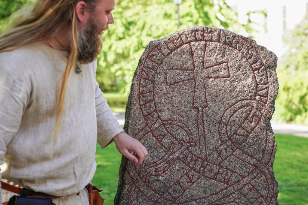 Viking History in Stockholm: Runestones in Uppsala University Park.
